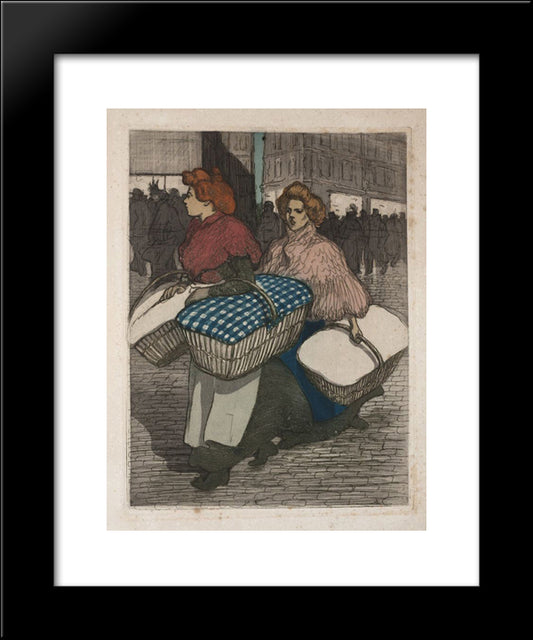 Laundresses Are Carrying Linnen 20x24 Black Modern Wood Framed Art Print Poster by Steinlen, Theophile