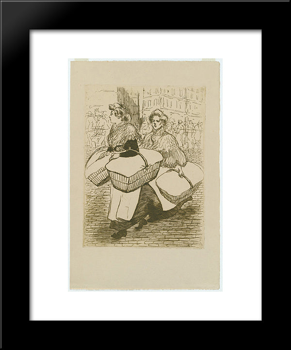 Laundresses Are Carrying Linnen 20x24 Black Modern Wood Framed Art Print Poster by Steinlen, Theophile