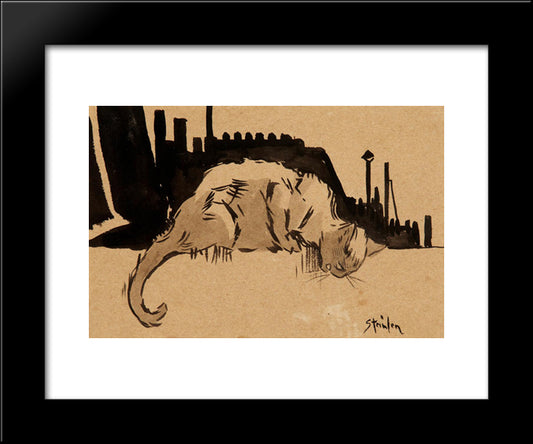 Le Chat Enerve 20x24 Black Modern Wood Framed Art Print Poster by Steinlen, Theophile