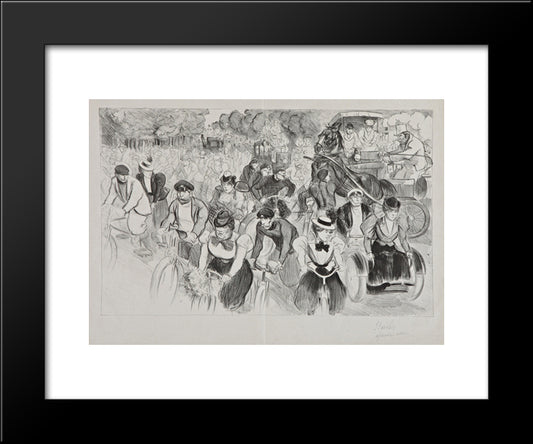 Les Cyclistes 20x24 Black Modern Wood Framed Art Print Poster by Steinlen, Theophile
