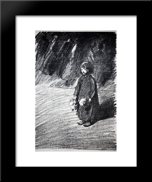 Little Flower Girl 20x24 Black Modern Wood Framed Art Print Poster by Steinlen, Theophile