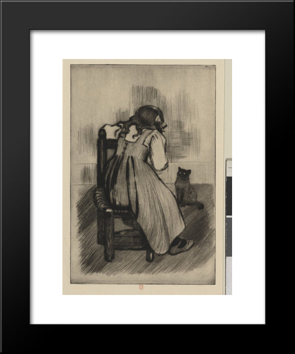 Little Girl With Cat 20x24 Black Modern Wood Framed Art Print Poster by Steinlen, Theophile