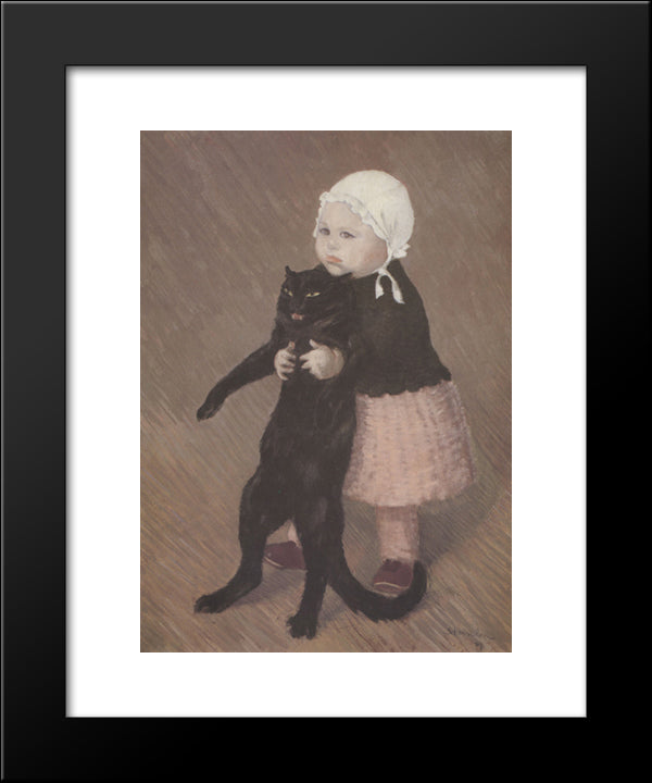 Little Girl With Cat 20x24 Black Modern Wood Framed Art Print Poster by Steinlen, Theophile