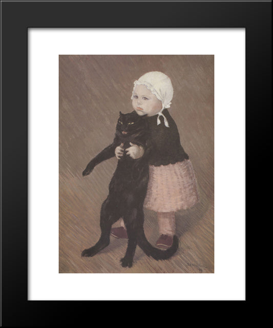 Little Girl With Cat 20x24 Black Modern Wood Framed Art Print Poster by Steinlen, Theophile