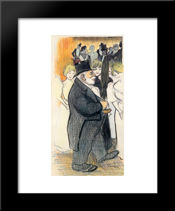 Man With Umbrella 20x24 Black Modern Wood Framed Art Print Poster by Steinlen, Theophile