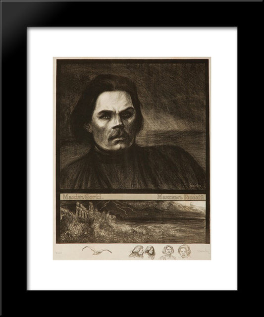 Maxime Gorki A Mi-Corps De Face 20x24 Black Modern Wood Framed Art Print Poster by Steinlen, Theophile