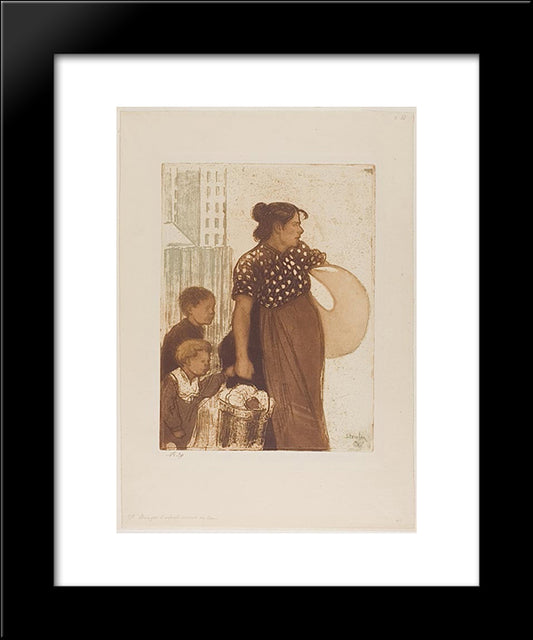 Menagere Et Enfants Rentrant Du Lavoir 20x24 Black Modern Wood Framed Art Print Poster by Steinlen, Theophile
