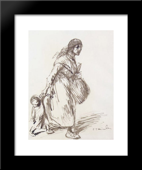 Mere Et Enfant 20x24 Black Modern Wood Framed Art Print Poster by Steinlen, Theophile