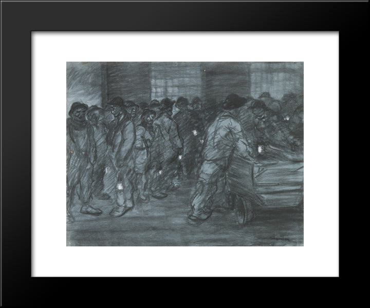 Miners With Lanterns 20x24 Black Modern Wood Framed Art Print Poster by Steinlen, Theophile