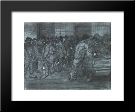 Miners With Lanterns 20x24 Black Modern Wood Framed Art Print Poster by Steinlen, Theophile