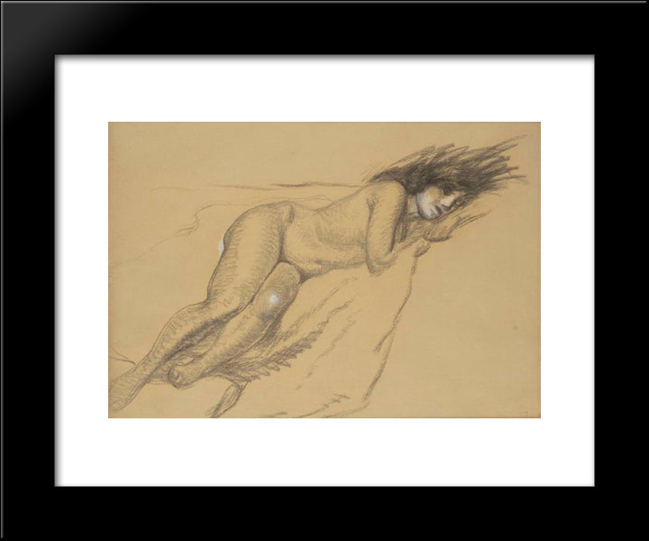 Nu Aux Cheveux Epars 20x24 Black Modern Wood Framed Art Print Poster by Steinlen, Theophile