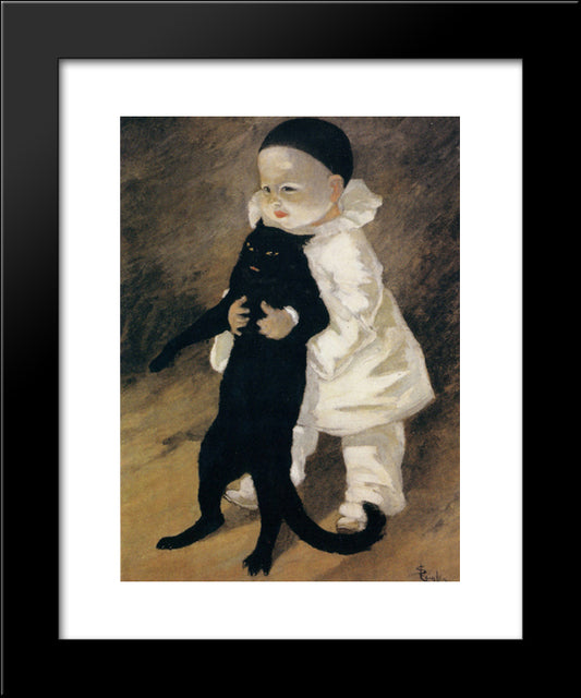 Pierrot And The Cat 20x24 Black Modern Wood Framed Art Print Poster by Steinlen, Theophile