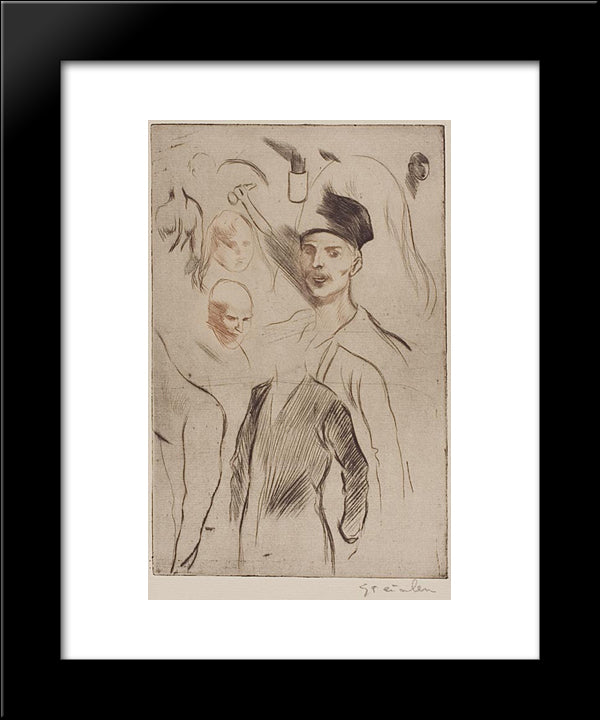 Planche De Croquis No 2 20x24 Black Modern Wood Framed Art Print Poster by Steinlen, Theophile