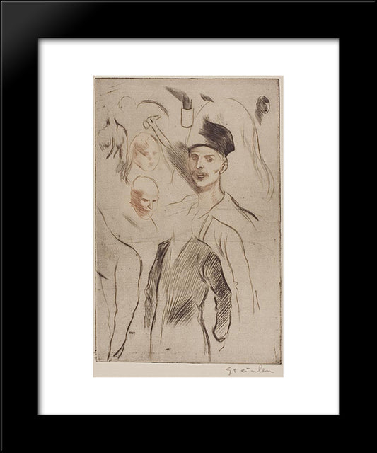 Planche De Croquis No 2 20x24 Black Modern Wood Framed Art Print Poster by Steinlen, Theophile