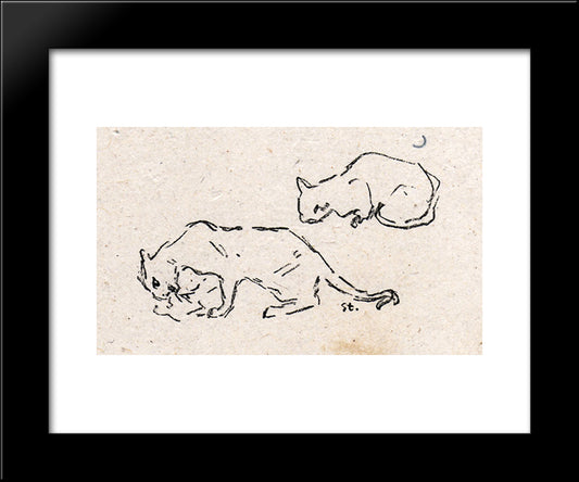 Playful Cats 20x24 Black Modern Wood Framed Art Print Poster by Steinlen, Theophile