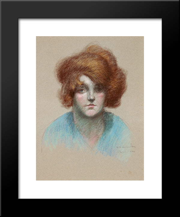 Portrait Of Woman In Blue Blouse 20x24 Black Modern Wood Framed Art Print Poster by Steinlen, Theophile