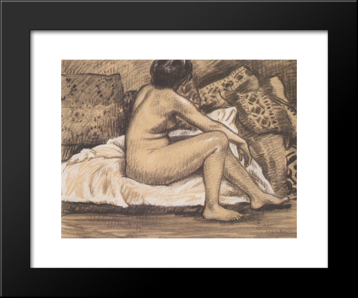 Seated Nude From Behind 20x24 Black Modern Wood Framed Art Print Poster by Steinlen, Theophile