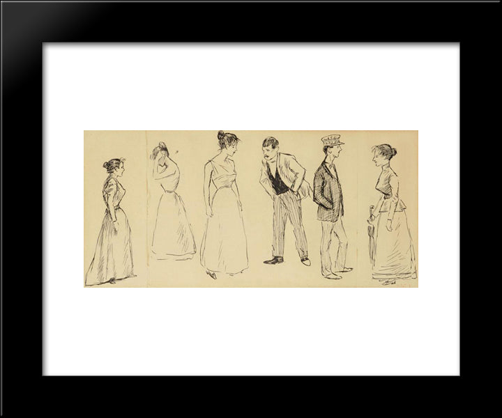 Six Croquis De Personnages 20x24 Black Modern Wood Framed Art Print Poster by Steinlen, Theophile