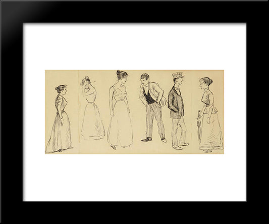 Six Croquis De Personnages 20x24 Black Modern Wood Framed Art Print Poster by Steinlen, Theophile