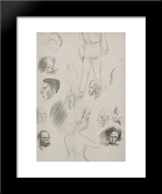 Sketches Of People 20x24 Black Modern Wood Framed Art Print Poster by Steinlen, Theophile