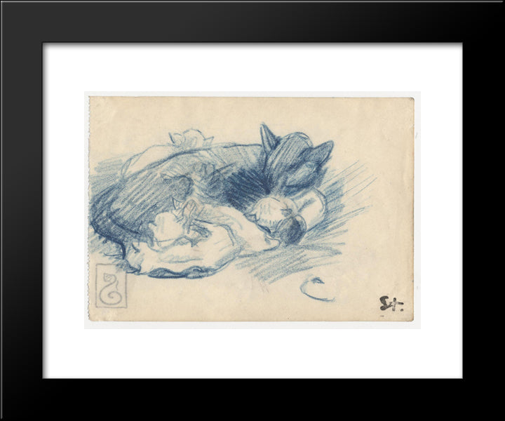 Sleeping Cats 20x24 Black Modern Wood Framed Art Print Poster by Steinlen, Theophile