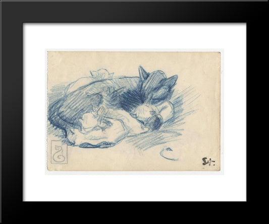Sleeping Cats 20x24 Black Modern Wood Framed Art Print Poster by Steinlen, Theophile