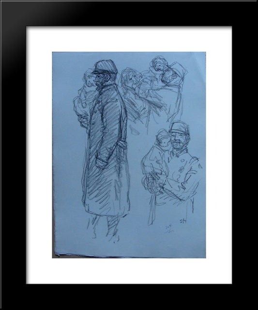 Soldat En Kepi Portant Un Enfant 20x24 Black Modern Wood Framed Art Print Poster by Steinlen, Theophile