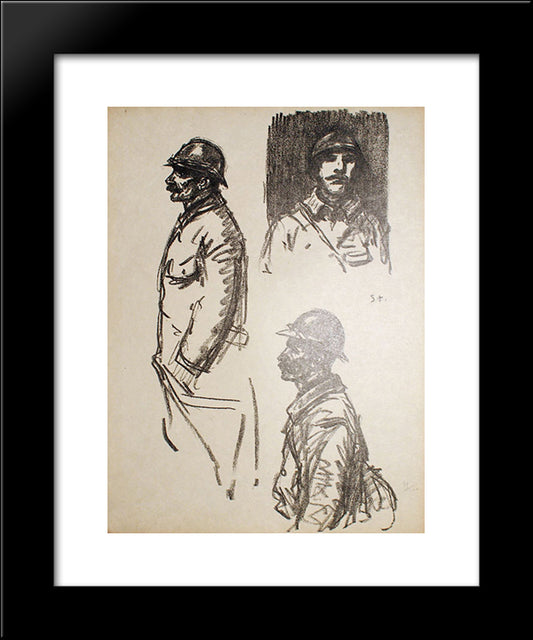 Soldats- Trois Croquis 20x24 Black Modern Wood Framed Art Print Poster by Steinlen, Theophile