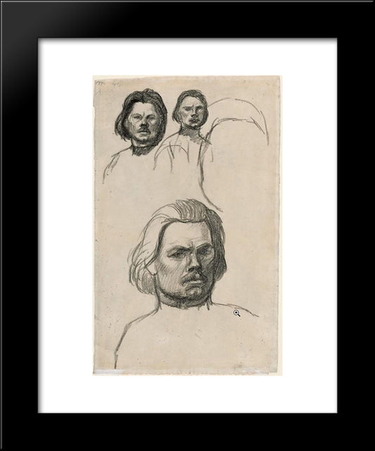 Studies Of Portrait Of Maxim Gorki 20x24 Black Modern Wood Framed Art Print Poster by Steinlen, Theophile