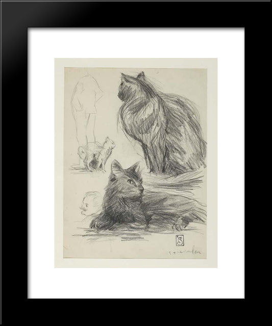 Study Of Cats And Figures 20x24 Black Modern Wood Framed Art Print Poster by Steinlen, Theophile