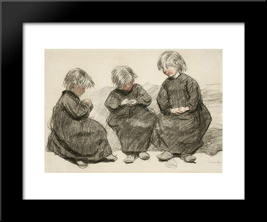 Three Seated Girls 20x24 Black Modern Wood Framed Art Print Poster by Steinlen, Theophile