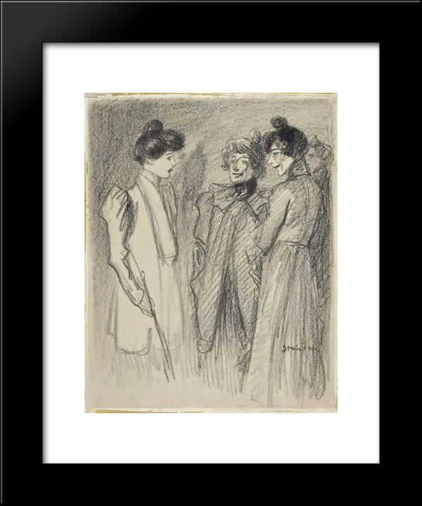 Three Women 20x24 Black Modern Wood Framed Art Print Poster by Steinlen, Theophile