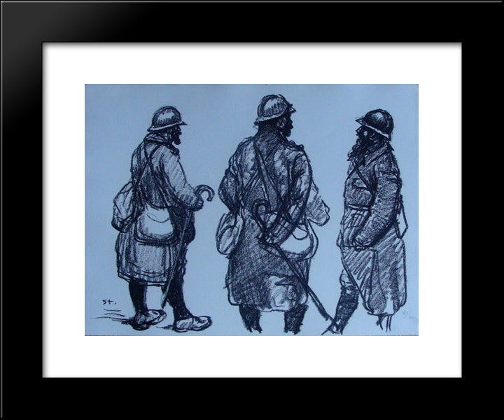 Trois Permissionaires Barbus 20x24 Black Modern Wood Framed Art Print Poster by Steinlen, Theophile