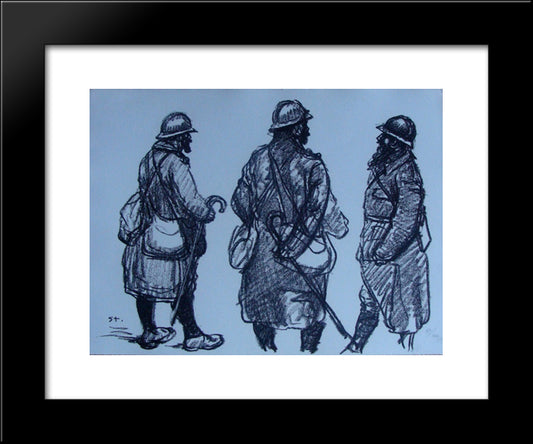 Trois Permissionaires Barbus 20x24 Black Modern Wood Framed Art Print Poster by Steinlen, Theophile