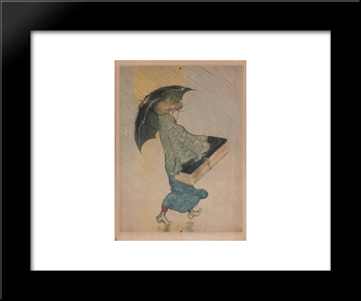 Trottin Sous La Pluie 20x24 Black Modern Wood Framed Art Print Poster by Steinlen, Theophile