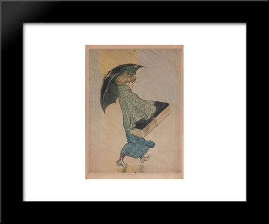 Trottin Sous La Pluie 20x24 Black Modern Wood Framed Art Print Poster by Steinlen, Theophile