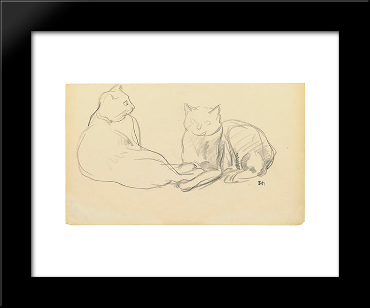 Two Cats 20x24 Black Modern Wood Framed Art Print Poster by Steinlen, Theophile