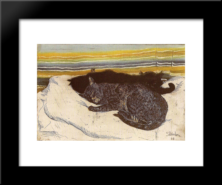 Two Cats 20x24 Black Modern Wood Framed Art Print Poster by Steinlen, Theophile