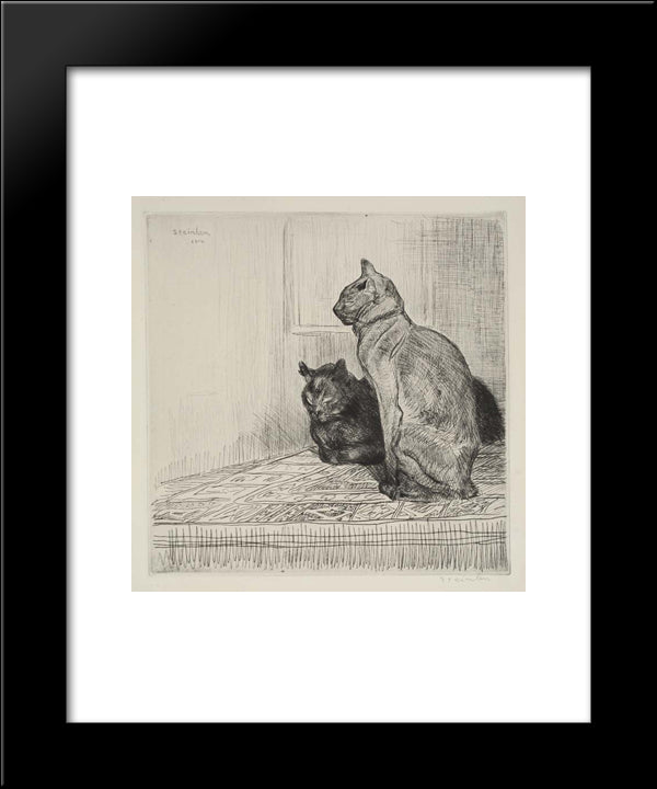 Two Cats On A Cabinet 20x24 Black Modern Wood Framed Art Print Poster by Steinlen, Theophile