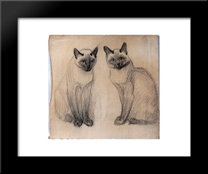 Two Siamese Cats 20x24 Black Modern Wood Framed Art Print Poster by Steinlen, Theophile