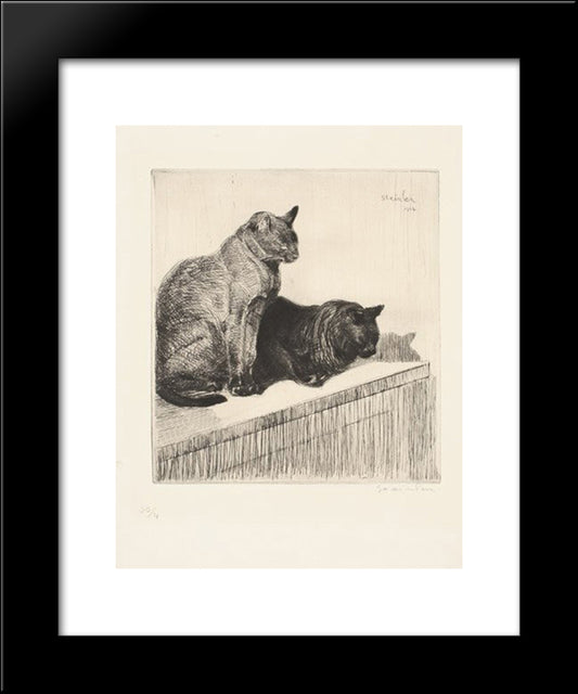 Two Sitting Cats 20x24 Black Modern Wood Framed Art Print Poster by Steinlen, Theophile