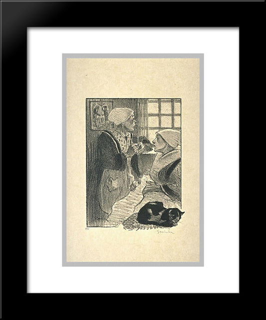 Two Women And Cat 20x24 Black Modern Wood Framed Art Print Poster by Steinlen, Theophile