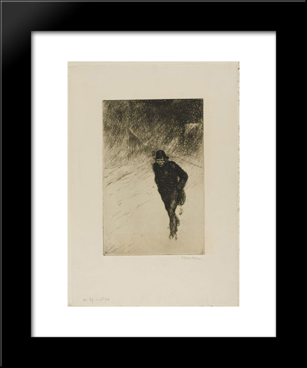 Vagabond Sous La Neige 20x24 Black Modern Wood Framed Art Print Poster by Steinlen, Theophile