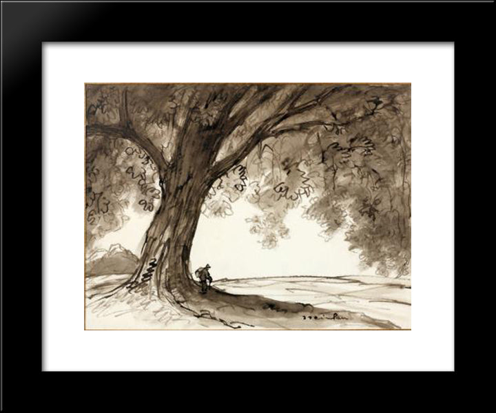 Vagabond Under Tree 20x24 Black Modern Wood Framed Art Print Poster by Steinlen, Theophile