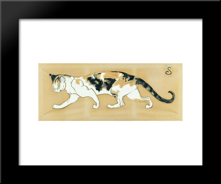 Walking Cat 20x24 Black Modern Wood Framed Art Print Poster by Steinlen, Theophile