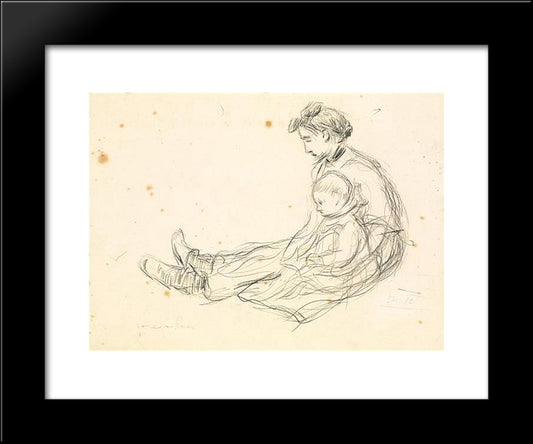 Woman And Child 20x24 Black Modern Wood Framed Art Print Poster by Steinlen, Theophile