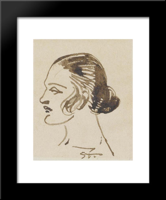 Woman'S Profile 20x24 Black Modern Wood Framed Art Print Poster by Steinlen, Theophile