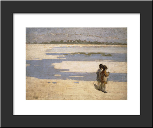 Two Children On The Beach 20x24 Black Modern Wood Framed Art Print Poster by Triantafyllidis, Theophrastos