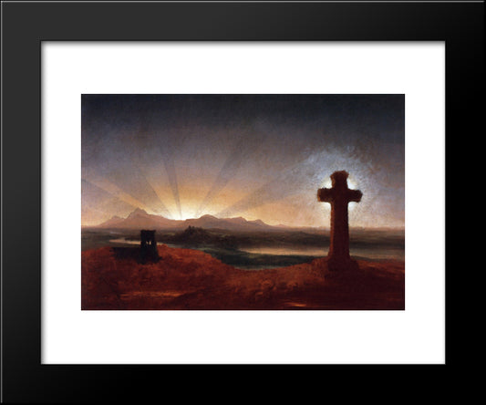 Cross At Sunset 20x24 Black Modern Wood Framed Art Print Poster by Cole, Thomas