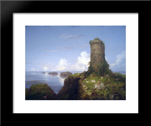 Italian Coast Scene With Ruined Tower 20x24 Black Modern Wood Framed Art Print Poster by Cole, Thomas